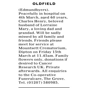 Notice Gallery for Charles OLDFIELD
