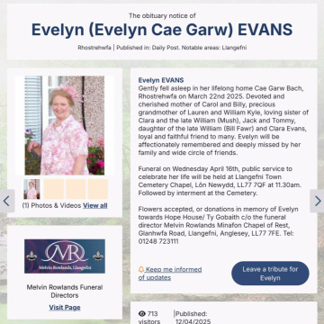 Photo for notice Evelyn EVANS